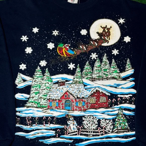 Vintage 90s Christmas Santa Reindeer Winter Snow Unisex XL Sweatshirt Men